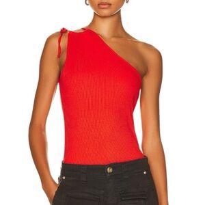 The Range Red Ribbed Knit One Shoulder Bodysuit Top Size Small